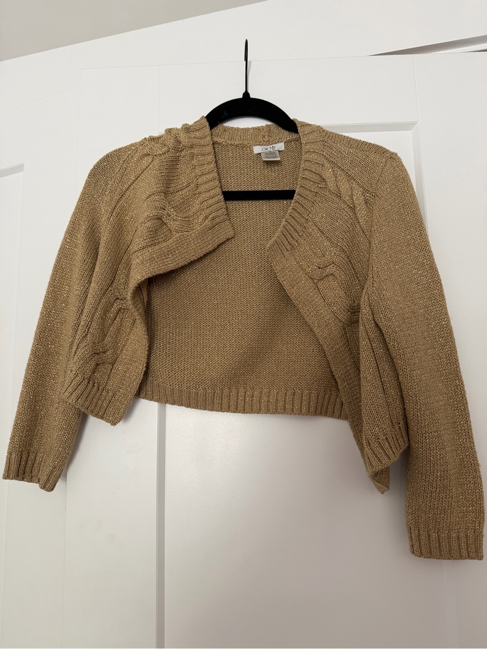 Cache Cropped Open-Front Cardigan - Camel/Tan